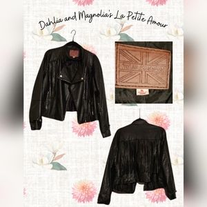Black Fringe Leather Jacket Siz XL